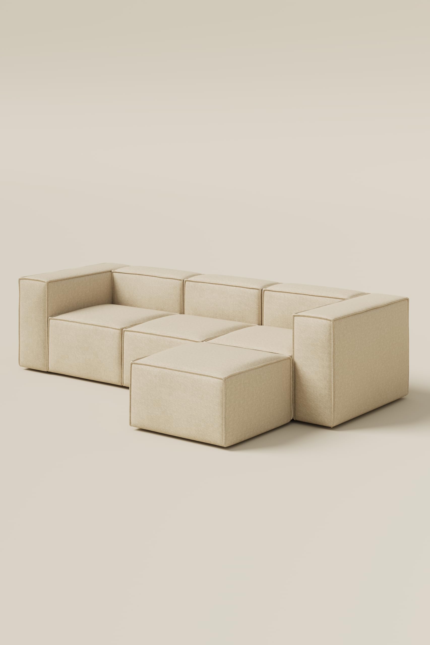Safa Light Beige Modular 3 Seater Sofa with Ottoman