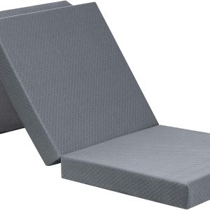 Tri-Folding Memory Foam Mattress Topper | Portable Bed, Collapsible and Washable Cover | Foldable Camping Floor Mattress Guest Bed for Camping