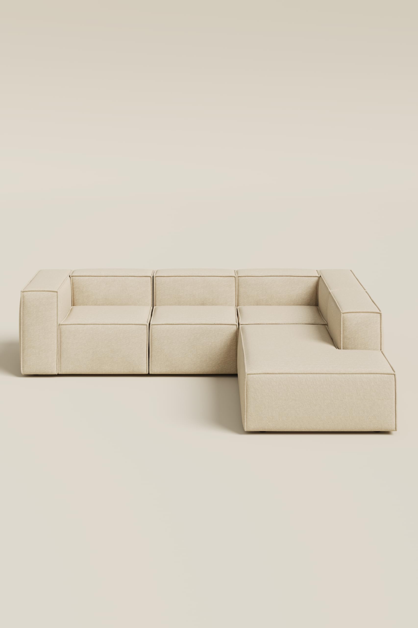 Safa Light Beige 3 Seater Modular Sofa with Chaise Right Facing