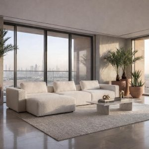 Emersyn Off White Boucle 3 Seater Modular Sofa with Ottoman
