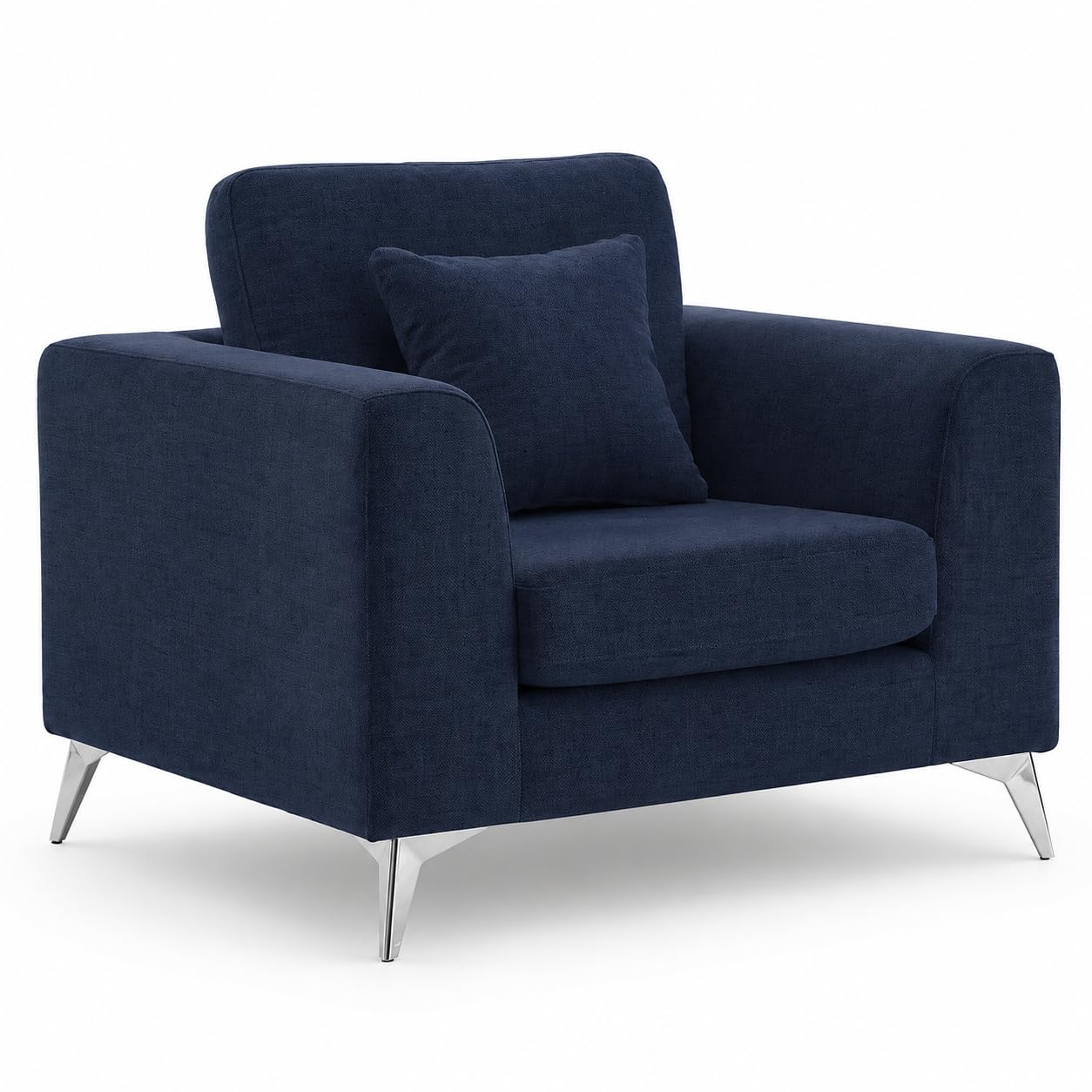 Flores Fabric Armchair Sofa 1-Seater | Modern Upholstered Accent Chair with Cushioned Seat, Armrests and Supportive Back | Living Room, Bedroom, Lounge, Office & Reading Chair | Navy Blue