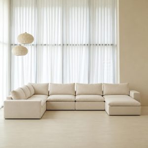 Orvella Light Beige Modular U Shaped Sofa With Ottoman