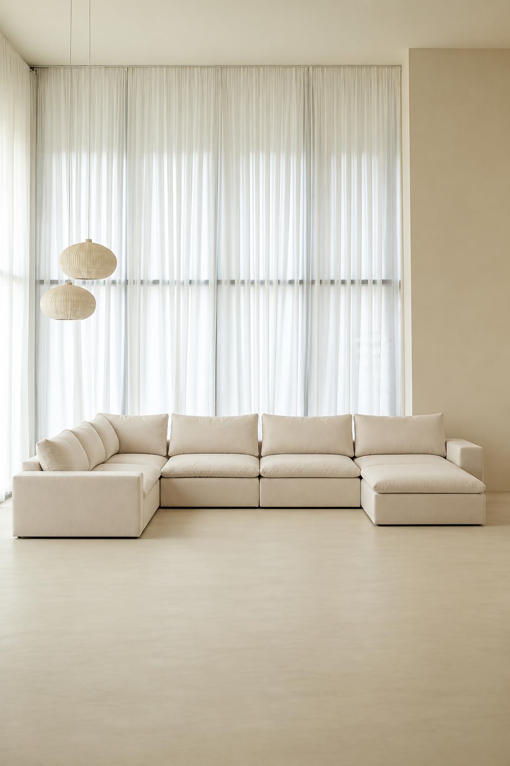Orvella Light Beige Modular U Shaped Sofa With Ottoman