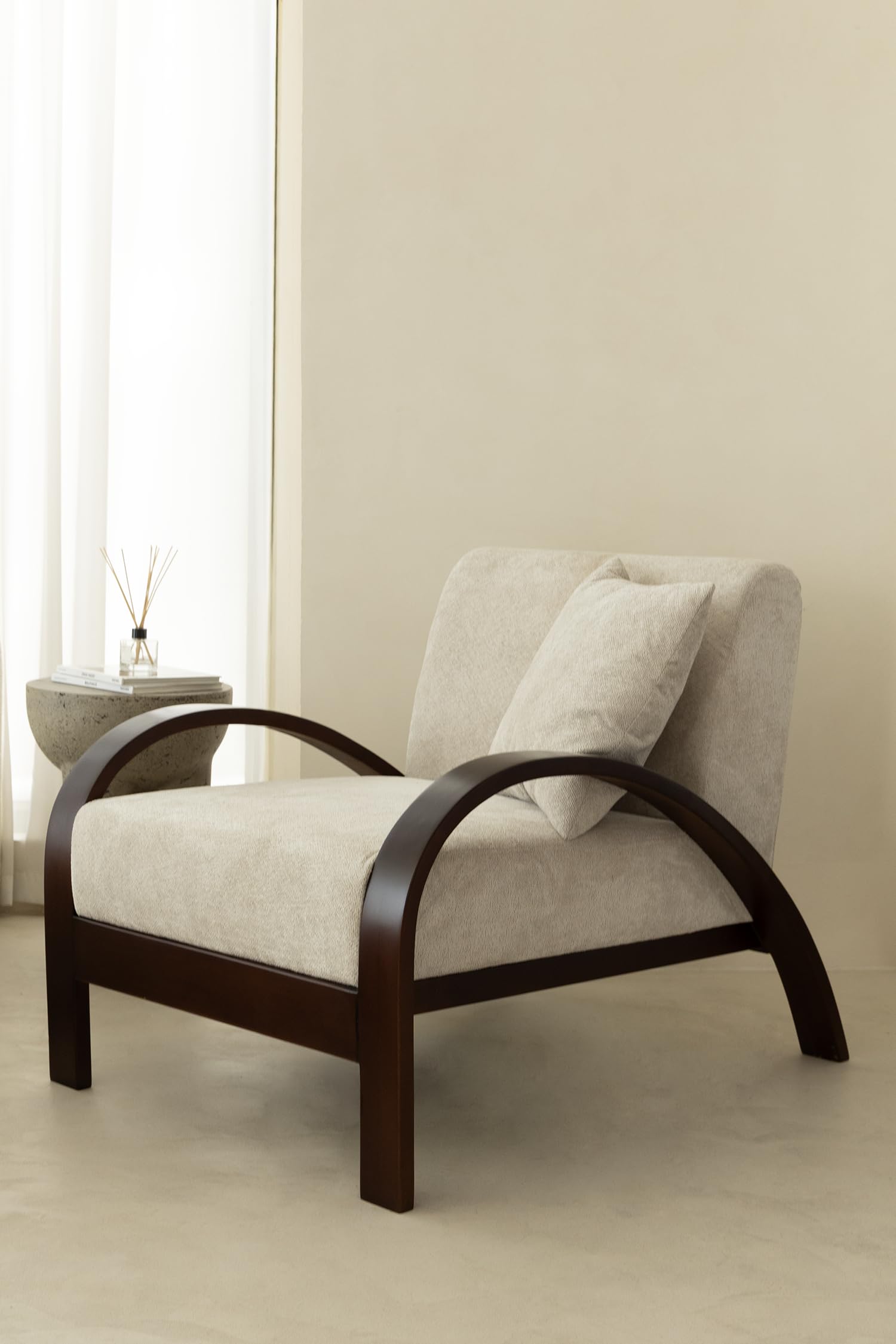 Vaelora Ivory Upholstered Wooden Lounge Chair