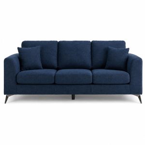 Flores 3-Seater Fabric Sofa | Modern Upholstered Couch with Cushioned Seat, Padded Armrests and Supportive Back | Contemporary Living Room, Lounge, Office & Apartment Furniture | Navy Blue