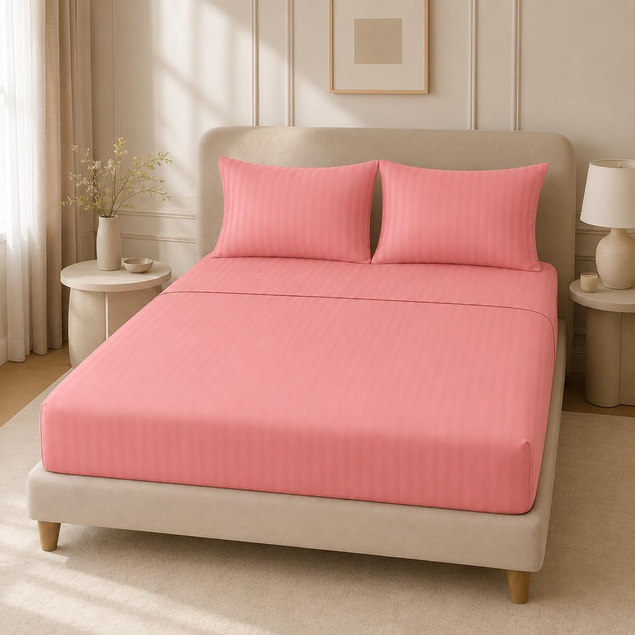 Microfiber Fitted Sheet Set, King 180 x 200 cm, Soft Brushed Polyester Bed Sheet with Elasticated Fit, Breathable Easy Care Bedding, Smooth Comfortable Bottom Sheet for Home & Guest Room