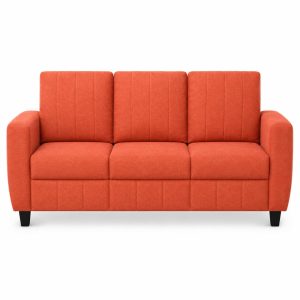 Modern Fabric Sofa Set | Upholstered Seating with Cushioned Comfort | Multiple Seater Configurations and Colours for Living Room and Office (Ember Orange, 3 Seater)