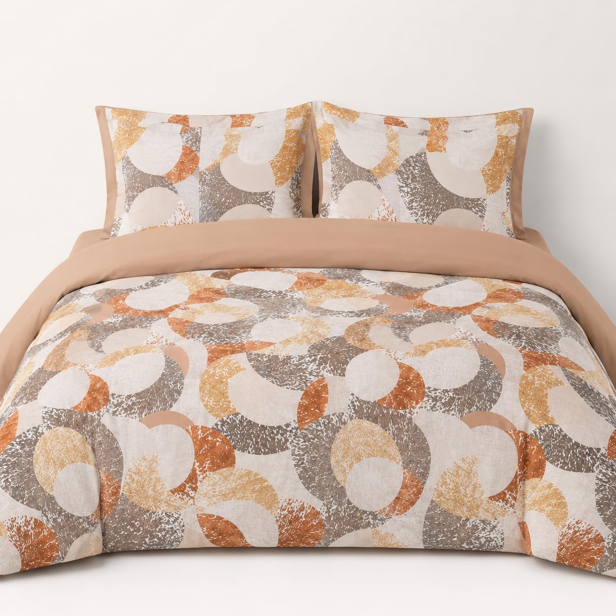 Marbella Mix & Match 4-Piece Hotel Quality Bedding Set, 250 GSM Ultra-Soft Microfiber Duvet Cover, Fitted Sheet, 2 Pillowcases, Zipper Closure, Easy Care, Brown and Yellow abstract, Double(220x200)