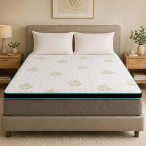Home Mart Outlet Aloe Vera Memory Foam Mattress Topper, 7 cm Thick, Breathable Cover, Deep Pocket Fit, Soft Body-Contouring Comfort, Queen 150 x 200 cm, White, for Added Bed Cushioning