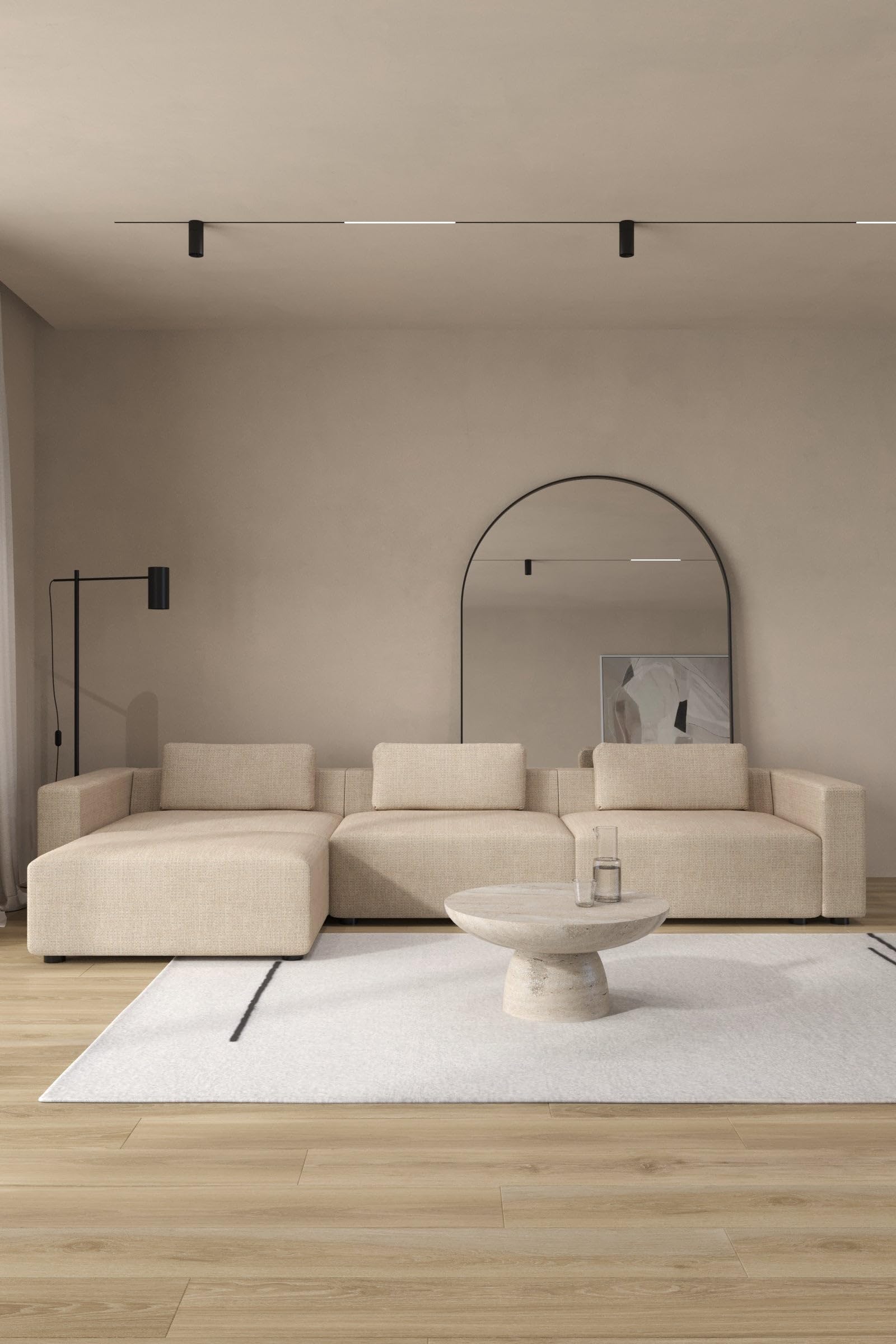 Emersyn Creamstone Glow 3 Seater Modular Sofa with Ottoman