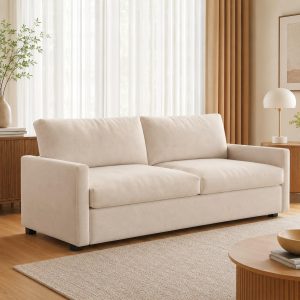Velvet 2-Seater Sofa, Modern Upholstered Loveseat with Deep Cushioned Seat, Soft Backrest, Spring Support and Stable Legs for Living Room, Bedroom, Apartment and Office (Beige, 178 cm)