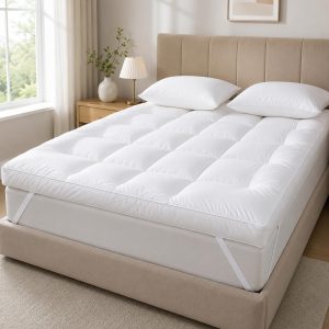 Marbella Mattress Topper, 600 GSM Extra Thick, 100% Microfiber Fill, Firm Support, Super Soft Brushed Fabric, Deep Pocket with 4-Way Stretch Elastic Straps (Double : 120 x 200 cm)