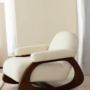 Aviora Off White Boucle Wooden Rocking Chair