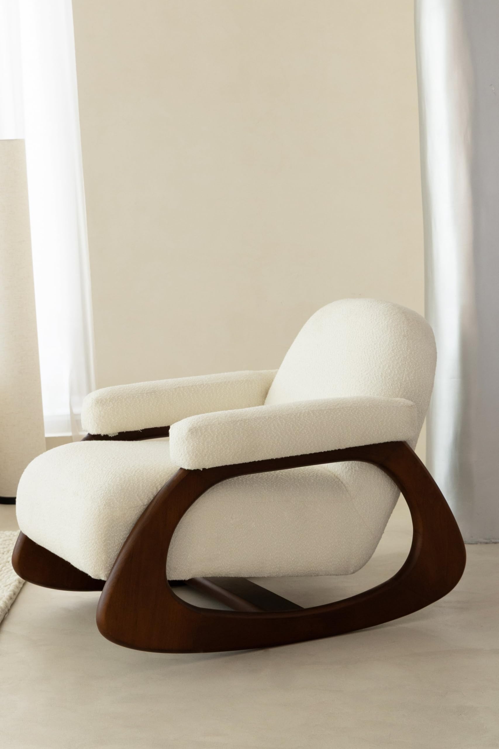 Aviora Off White Boucle Wooden Rocking Chair