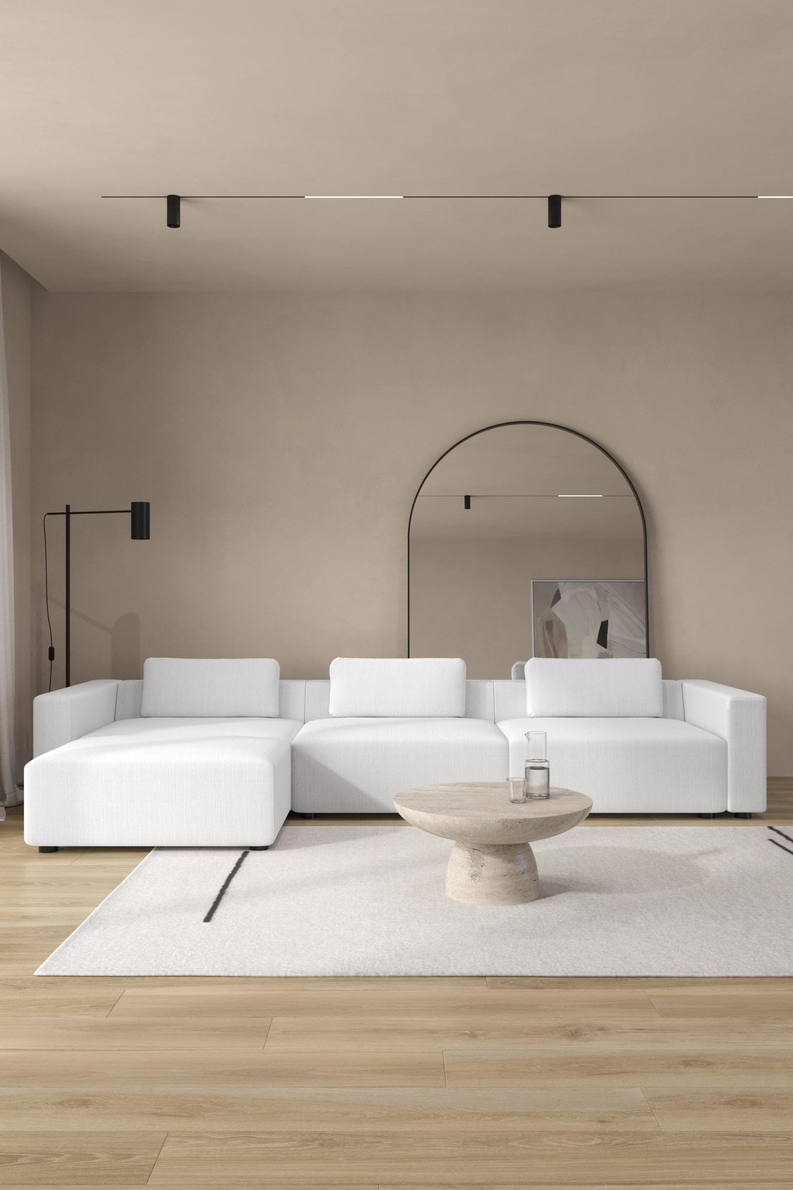 Emersyn Frost Line 3 Seater Modular Sofa with Ottoman