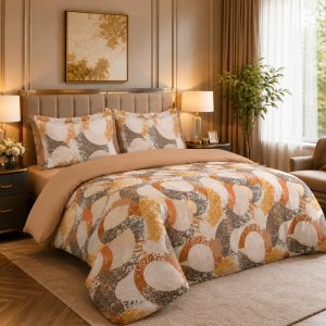 Marbella Mix & Match 4-Piece Hotel Quality Bedding Set, 250 GSM Ultra-Soft Microfiber Duvet Cover, Fitted Sheet, 2 Pillowcases, Zipper Closure, Easy Care, Brown and Yellow abstract, Single (220x150)