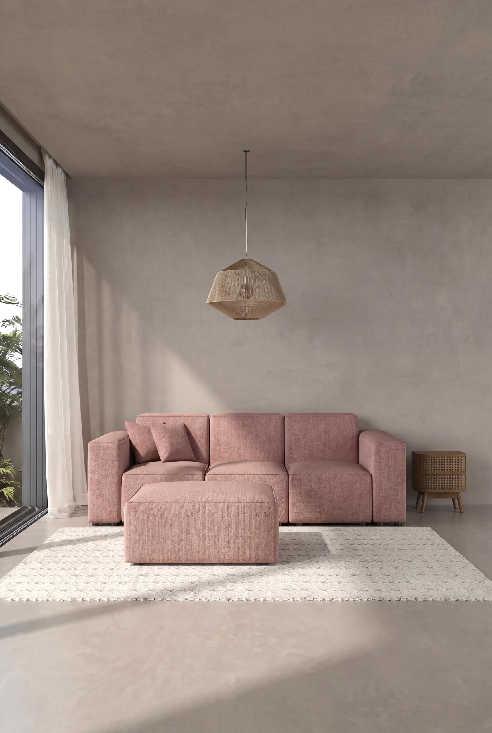 Aysun Mink Blush Modular Sofa with Ottoman