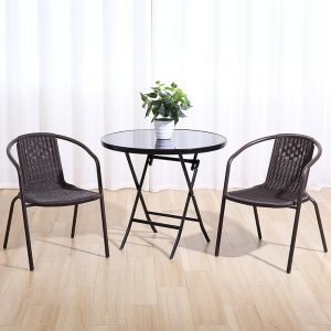 Garden Dining Set Outdoor Furniture Patio Dining Table and Chair Balcony Dinner Table Dinner Chair Poly Rattan Anthracite & Grey (THM-ODS-01, 3 Pcs Set)