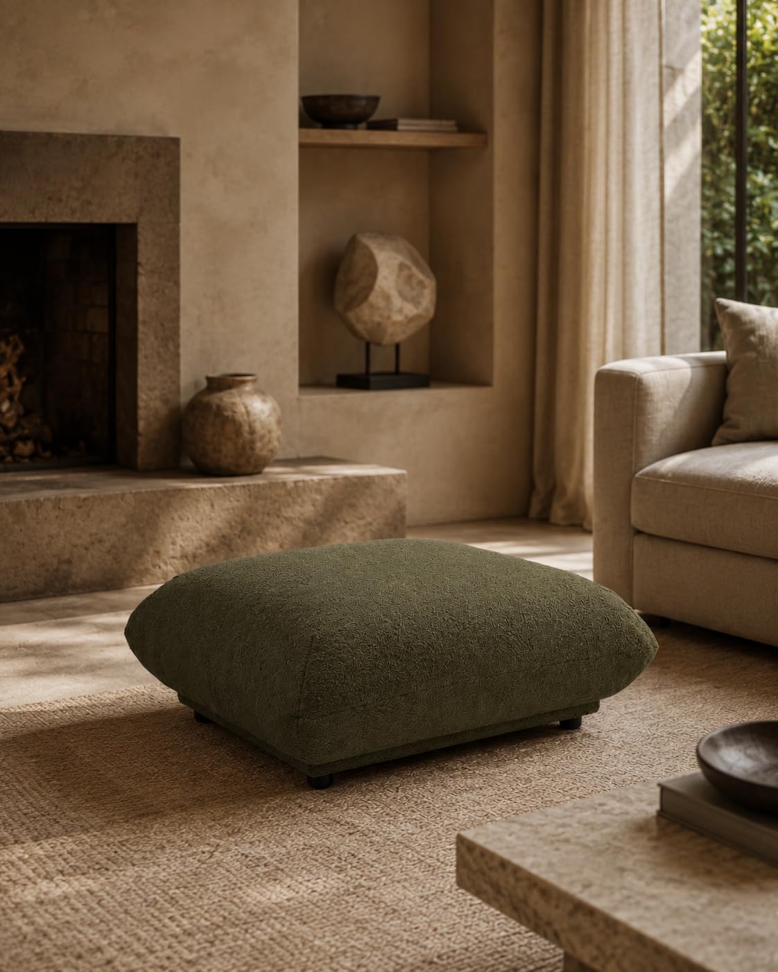 Alannah Olive Wood Ottoman 84CM Width x 35CM Height