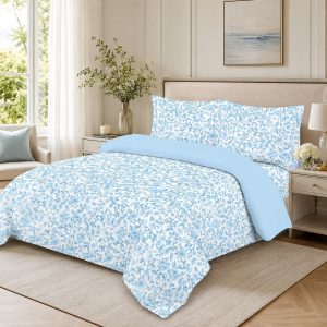 Home Mart Outlet Mix and Match 4-Piece Hotel Quality Bedding Set, Ultra-Soft 250 GSM Microfiber Duvet Cover, Fitted Sheet, 2 Pillowcases, Zipper (Blue Flora single, 150x220cm)