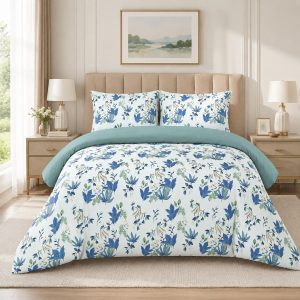 Marbella Mix & Match 4-Piece Hotel Quality Bedding Set, 250 GSM Ultra-Soft Microfiber Duvet Cover, Fitted Sheet, 2 Pillowcases, Zipper Closure, Easy Care, Muted Mint Green, Double(220x200)