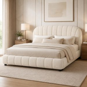 Maple Home Super King Bed Frame 200x200 cm | Fleece Upholstered Platform Bed with Thick Padded Headboard & Footboard | Premium Wooden Frame for Modern Bedroom, Hotel & Apartment