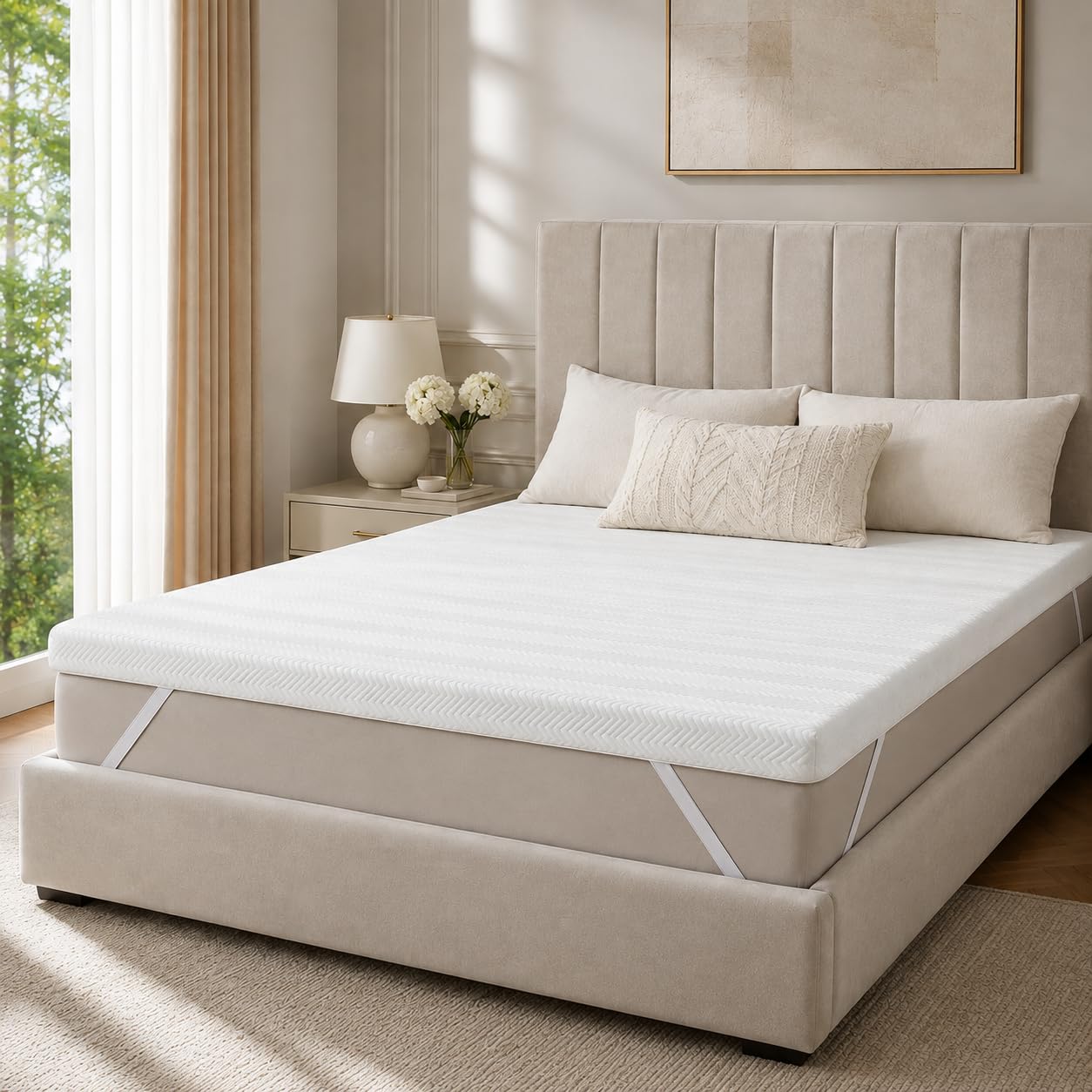 Home Mart Outlet 10 cm Luxury Gel-Infused Memory Foam Mattress Topper, Super King 200 × 200 cm, Cooling Ventilated Foam, Breathable Cover, Anti-Slip Base & Elastic Straps
