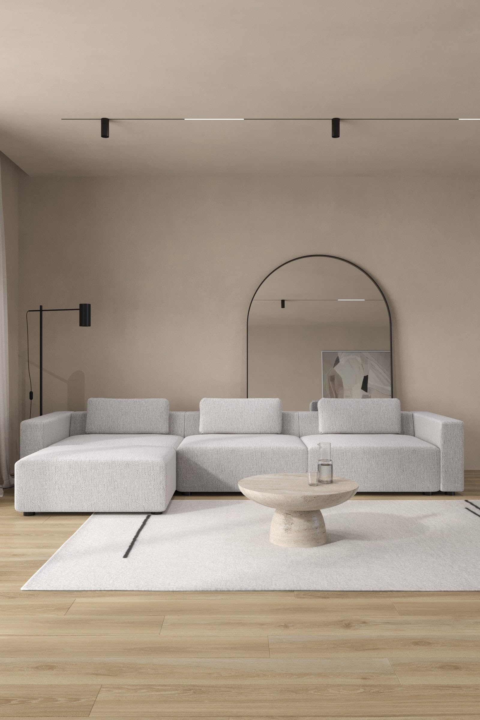 Emersyn Repose Grey 3 Seater Modular Sofa with Ottoman