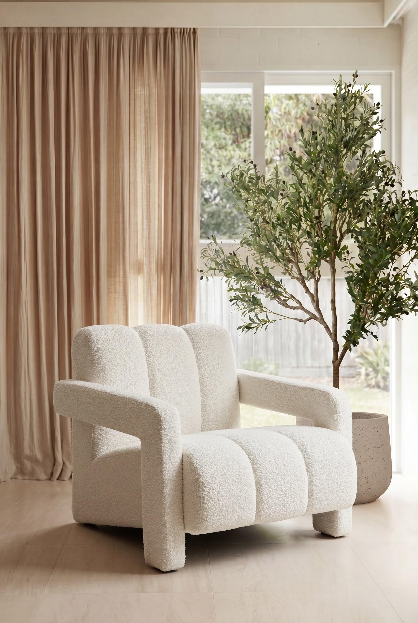 Ceylo Off White Boucle Lounge Chair
