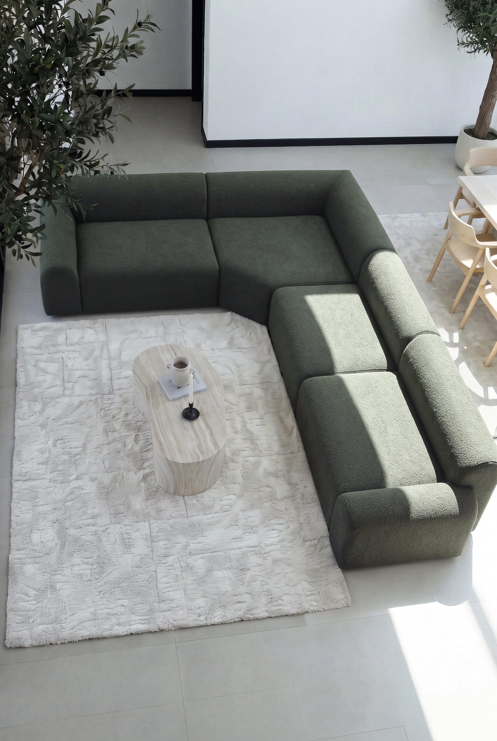 Kallia Olive Wood L Shape Sectional Sofa Right Facing
