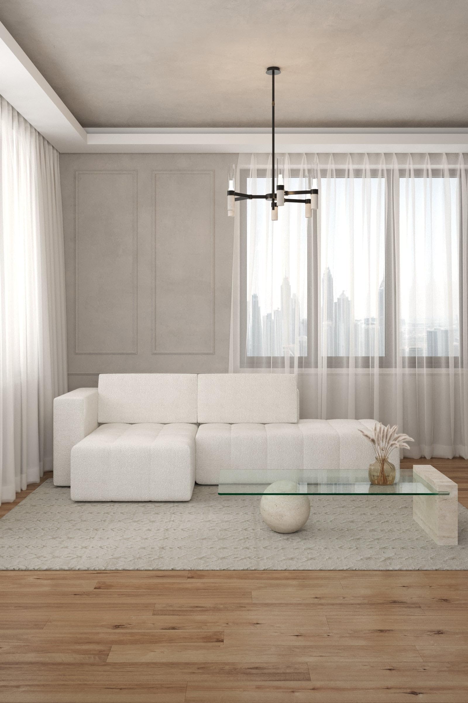 Calden Off White Boucle 3 Seater L-Shape Sofa Right Facing