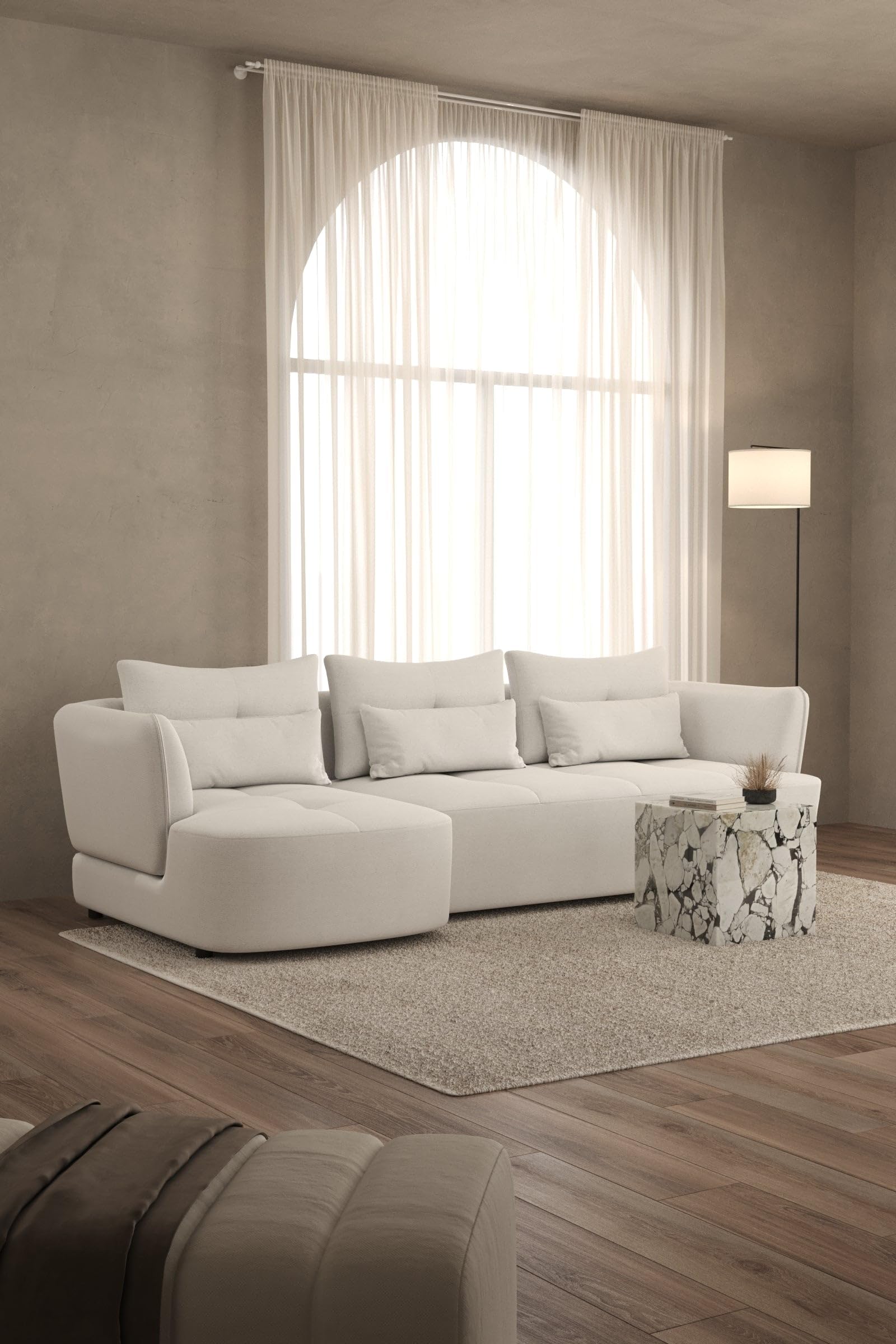 Briella Off White 3 Seater Sofa With Chaise Left Facing
