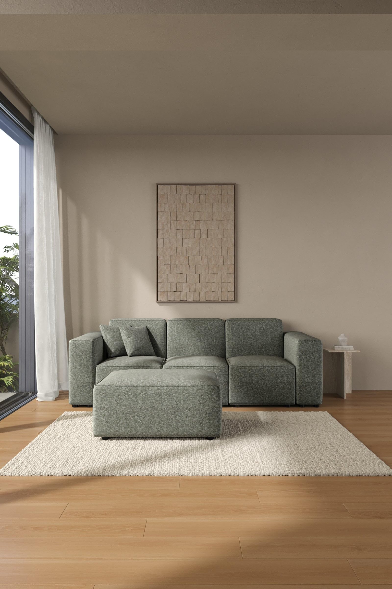 Aysun Eucalyptus Dust Modular Sofa with Ottoman