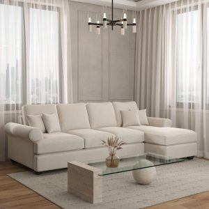 Betty Stone Ivory 4 Seater L-Shape Sofa Right Facing