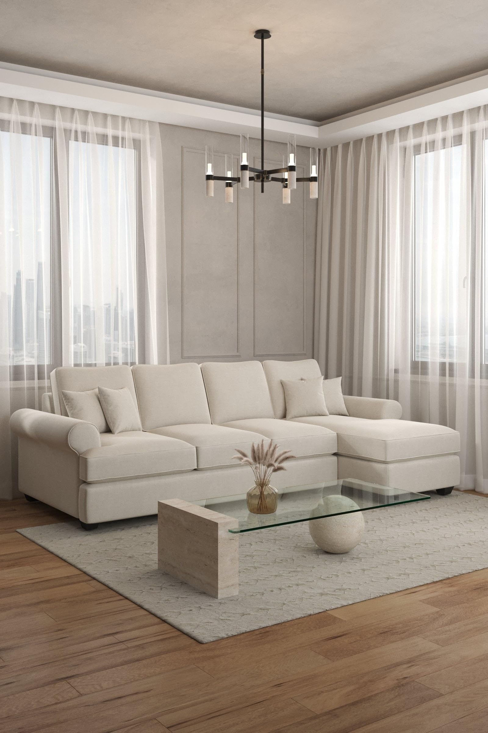 Betty Stone Ivory 4 Seater L-Shape Sofa Right Facing