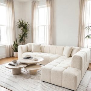 Marisa Off White Boucle L-Shape Sofa Right Facing