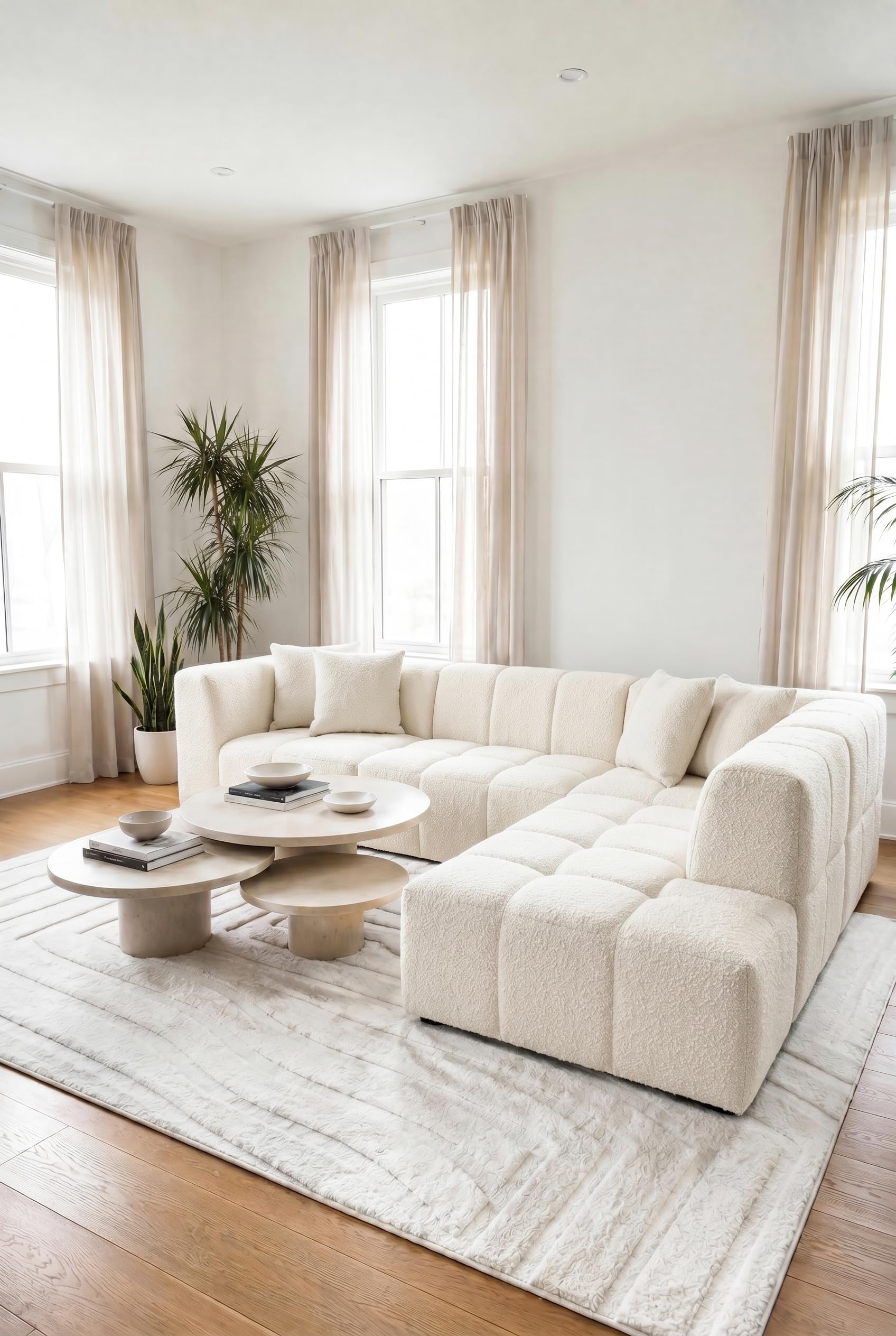 Marisa Off White Boucle L-Shape Sofa Right Facing