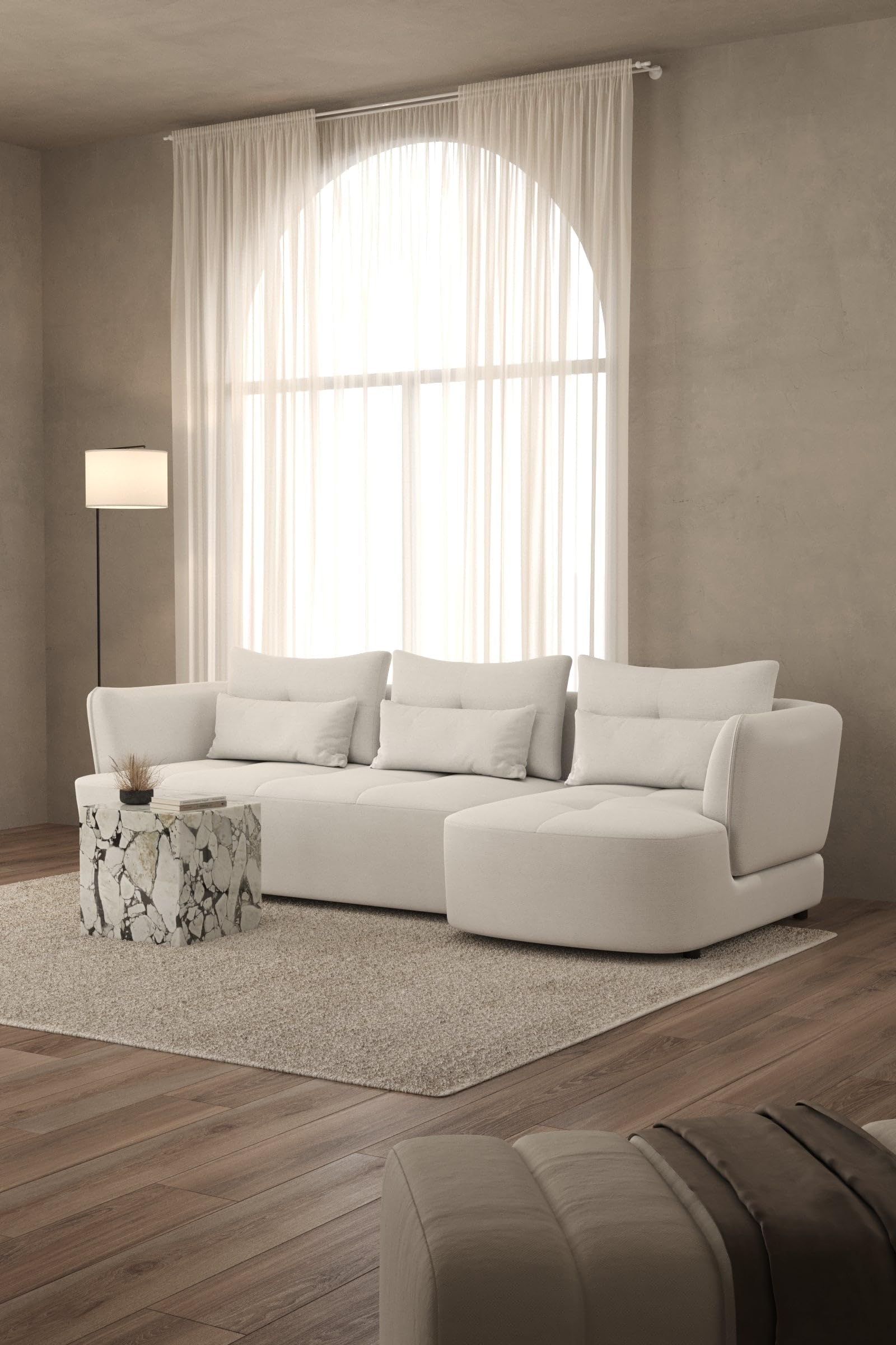 Briella Stone Ivory 3 Seater Sofa With Chaise Right Facing