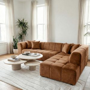 Marisa Caramel Gold L-Shape Sofa Right Facing