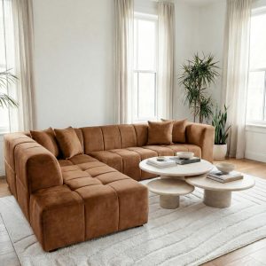 Marisa Caramel Gold L-Shape Sofa Left Facing